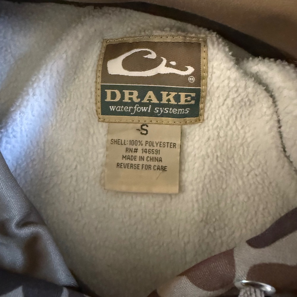 Drake Waterfowl Hoodie Mens Small Brown Old School Camo Performance Pullover - Picture 5 of 7